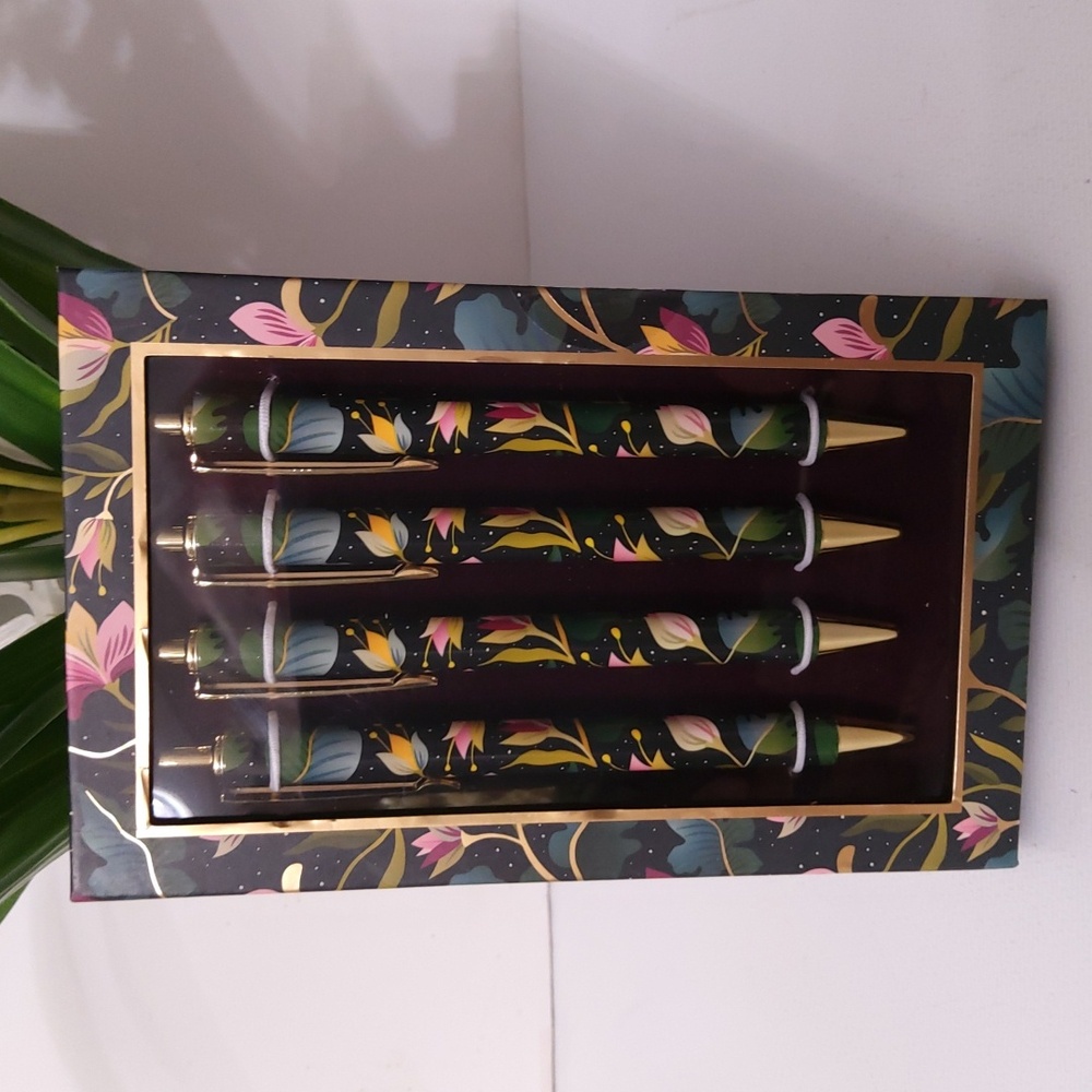 James Burke Floral Pen, Set of 4, New-in-Box